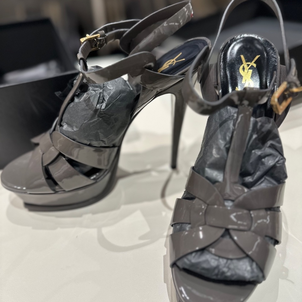 Saint Laurent  Tribute 105MM Patent Leather Platform Sandals